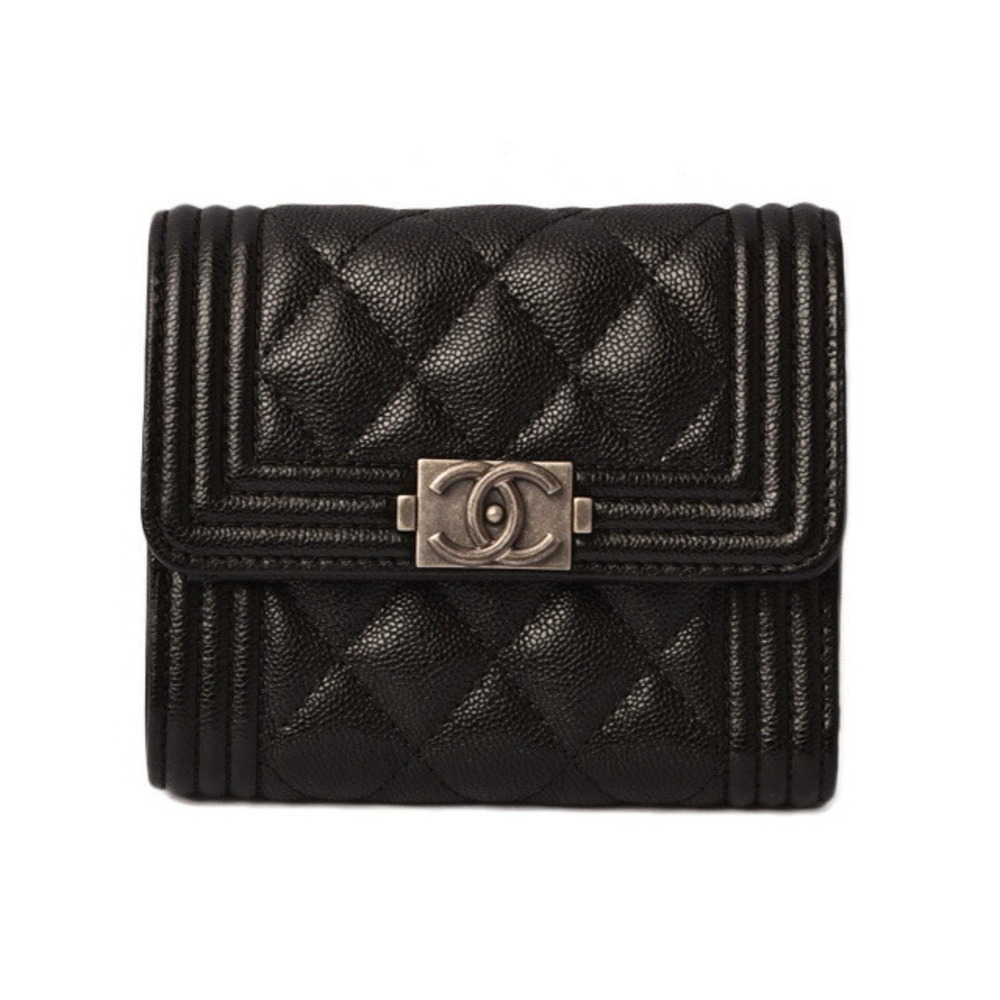 CHANEL Boy Chanel 3-FWallet Caviar Black
